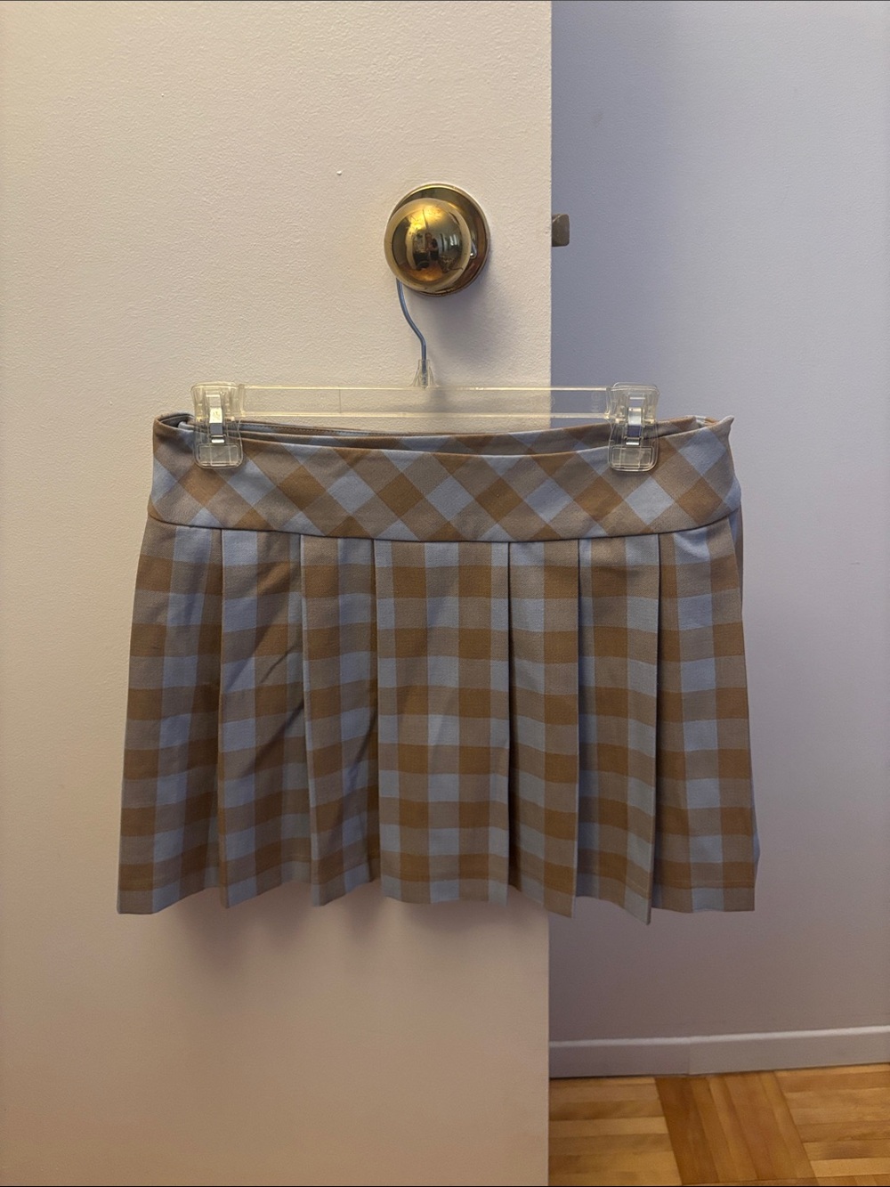 Sunday Best Beige & White Gingham Pleated Mini Skirt